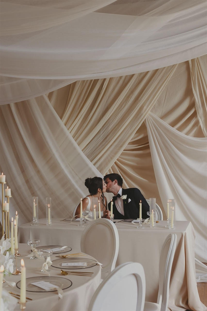 Draping backdrop at wedding
